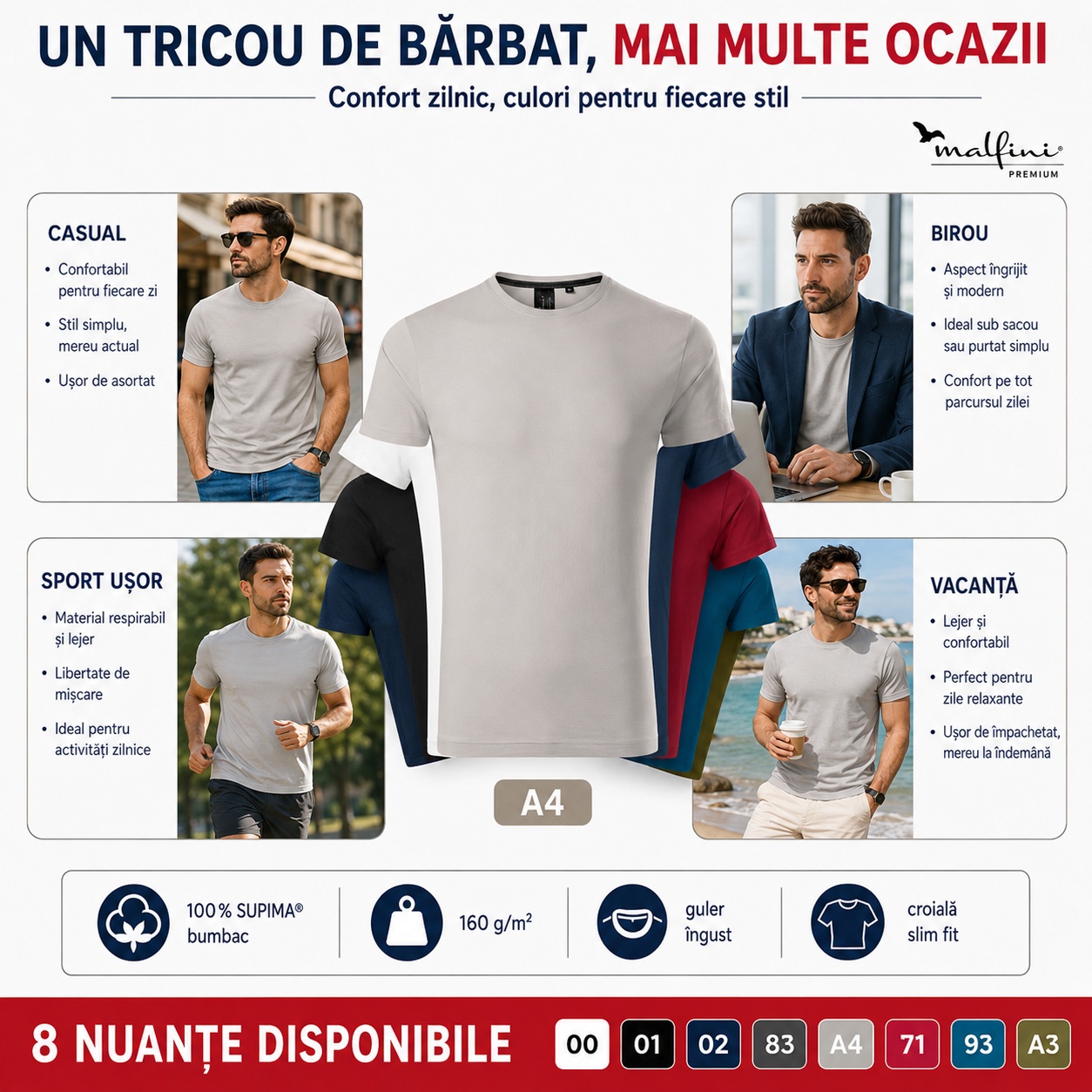 Tricou bărbați Malfini Premium Exclusive 153 potrivit pentru casual birou sport ușor și vacanță