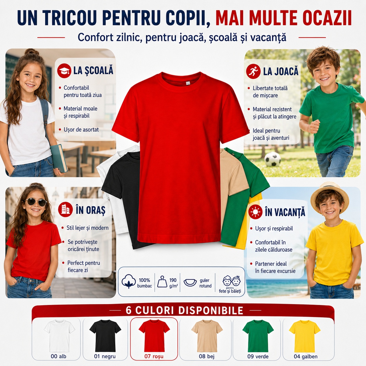 Tricou copii Edge Malfini potrivit pentru școală, joacă, oraș și vacanță