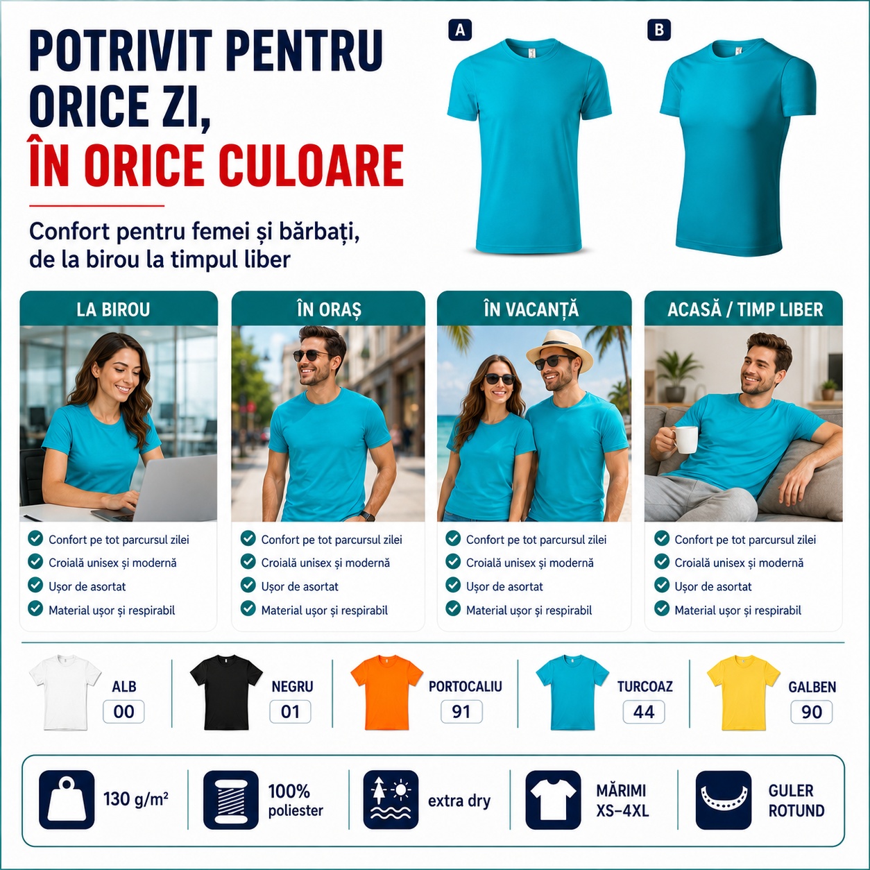 Tricou unisex potrivit pentru orice zi Tricou sport Extra Dry purtat la birou în oraș în vacanță și acasă