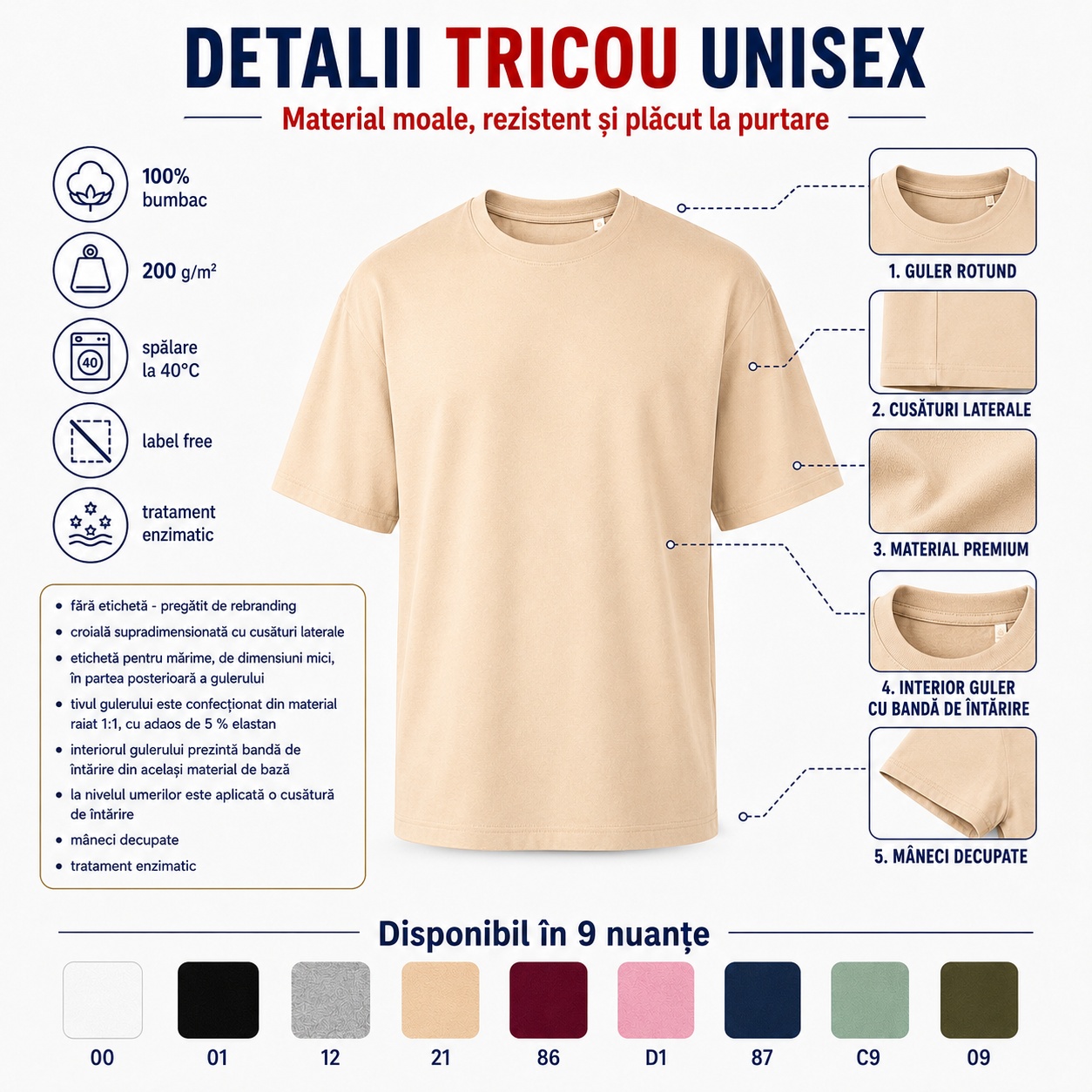 Detalii tricou unisex oversize Malfini Stage 812 Detalii tricou unisex oversize Malfini Stage 812 100% bumbac 200 g mp label free