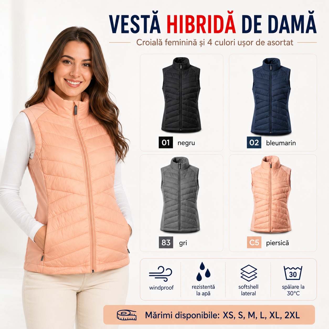 Vestă damă hibridă matlasată și softshell Cross 558