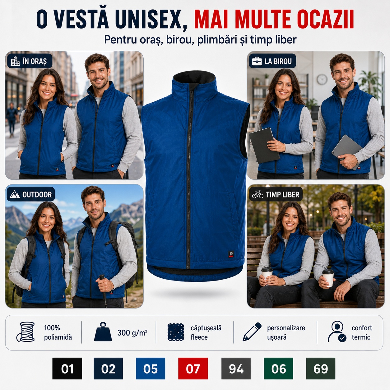 Caracteristici vestă unisex Body Warmer 509 cu fleece și fermoar