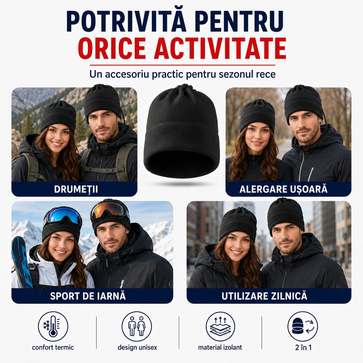 Vederi față lateral și spate căciulă fleece Malfini Practic 519