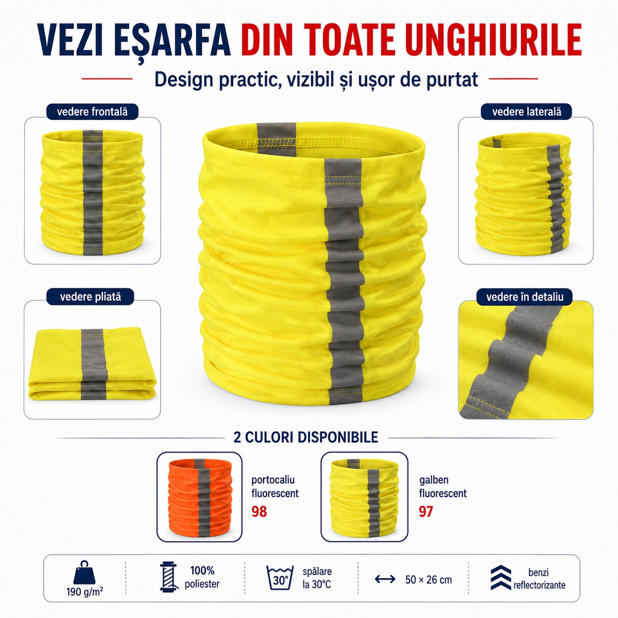 Eșarfă fluorescentă bărbați HV Twister utilizare sport
