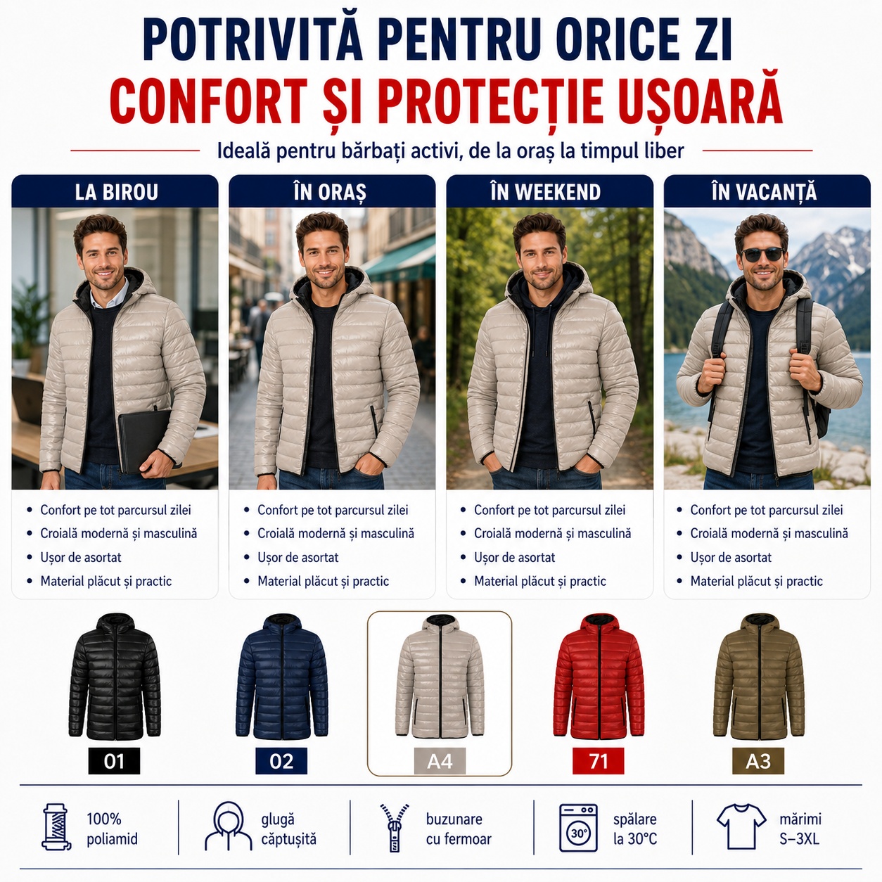 Geaca matlasata barbati moderna usoara Everest 552 utilizare zilnica