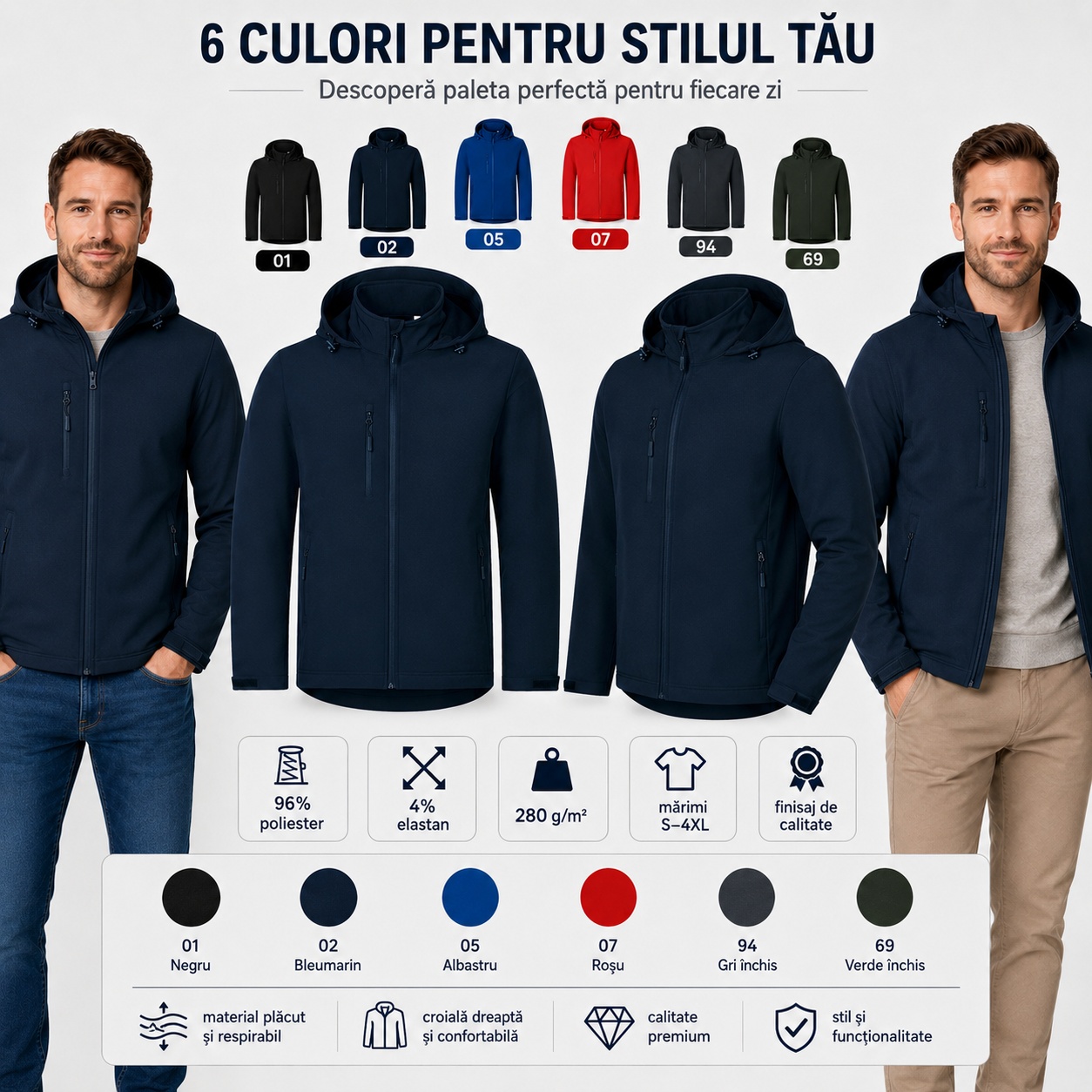 Ghid marimi geaca softshell barbati Trail 548 S M L XL 2XL 3XL 4XL