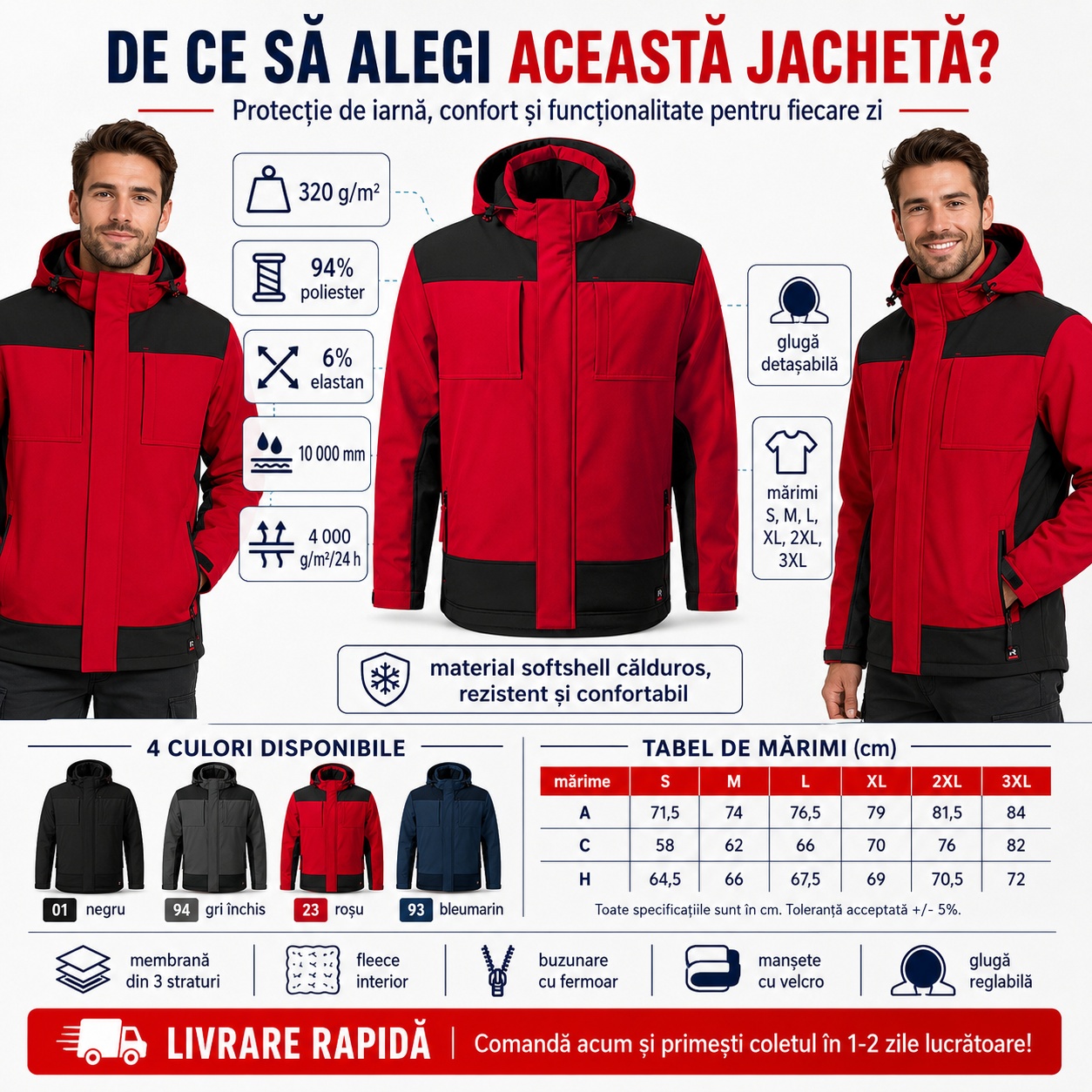 Detalii jachetă softshell de iarnă Vertex W55 pentru bărbați