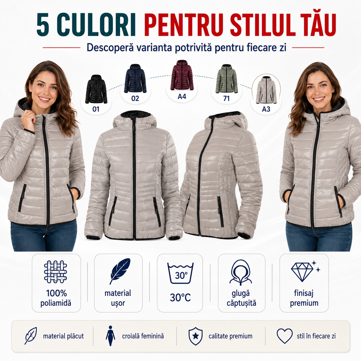 Jachetă matlasată damă croială feminină