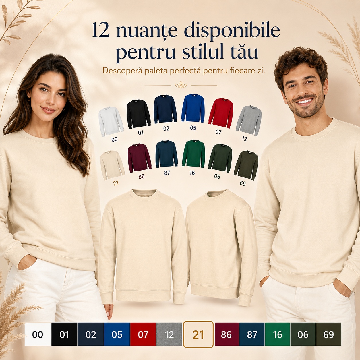 Hanorac unisex tip bluză pentru femei și bărbați în 12 nuanțe