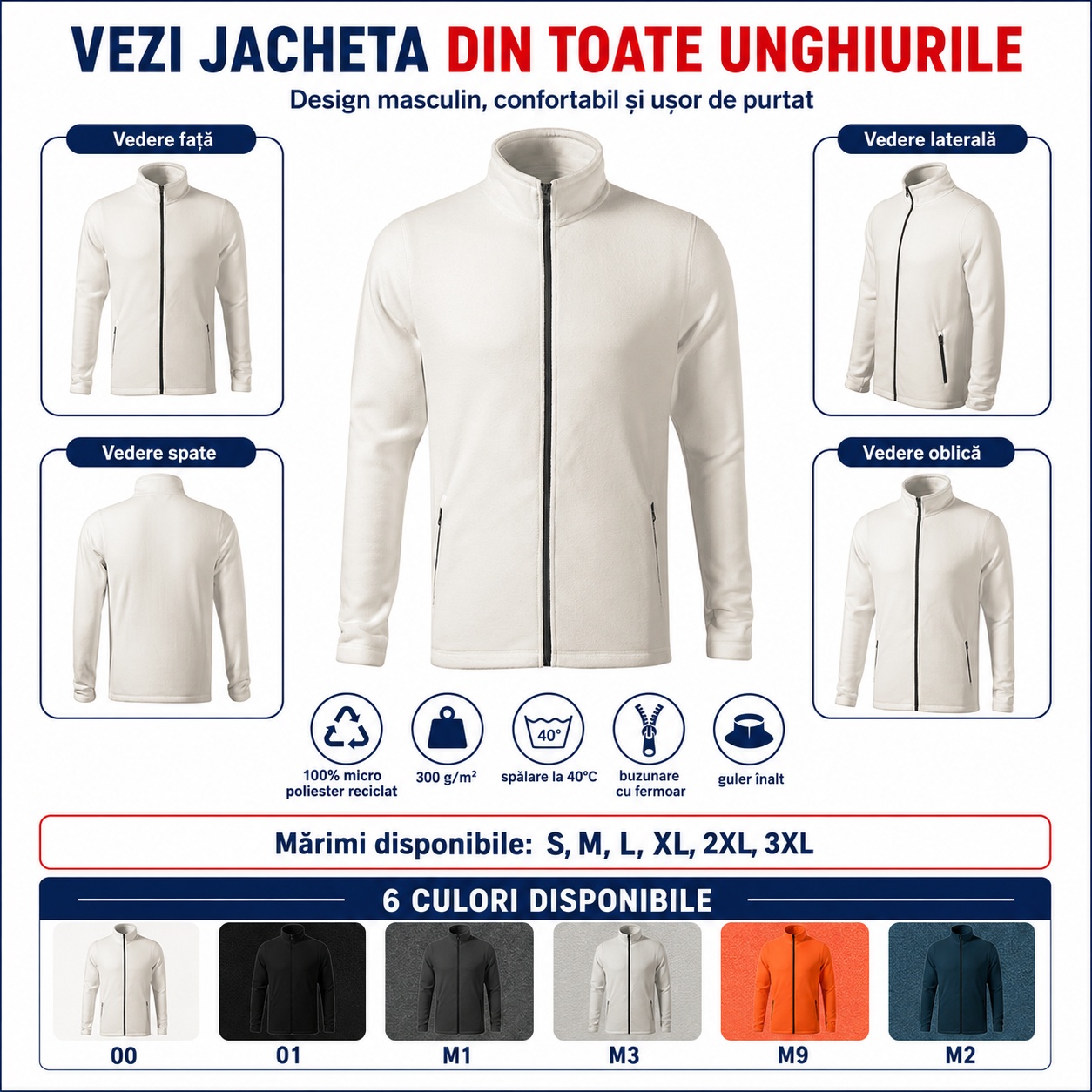 Factor 852 fleece bărbați culori alb negru gri sunset și petrol melanj