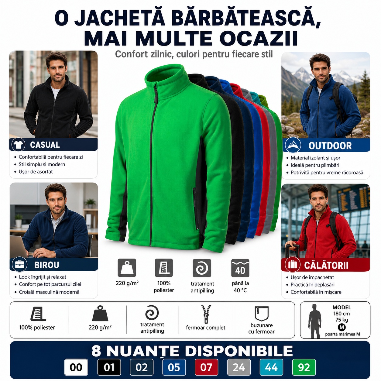 Malfini Frosty 527 8 nuanțe jachetă fleece pentru bărbați