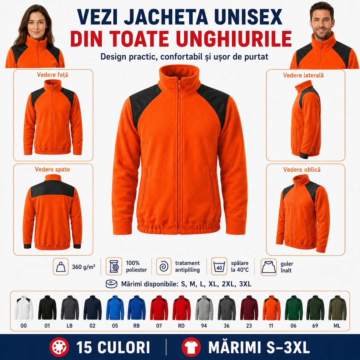 Jachetă fleece unisex damă bărbat pentru serviciu oraș drumeții și timp liber