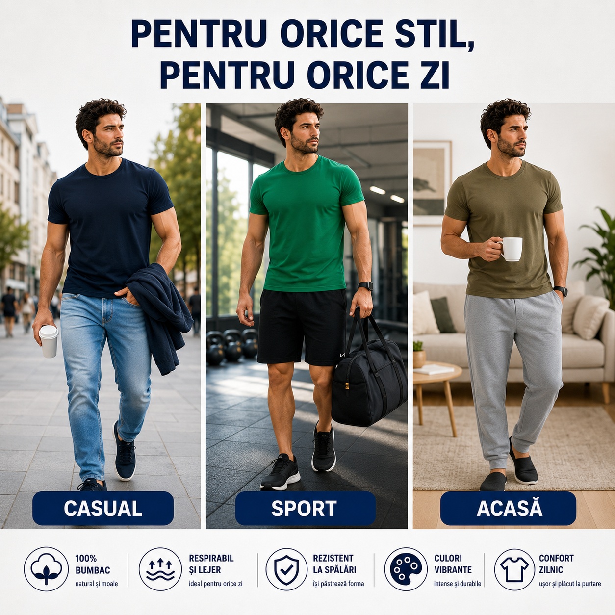Tricouri bărbați pentru casual, sport și acasă