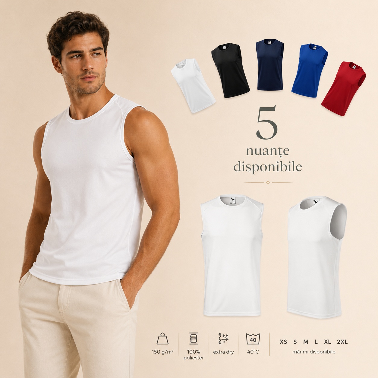 Top sport bărbați tricou fără mâneci Malfini Breeze 820, 100% poliester, 5 culori disponibile