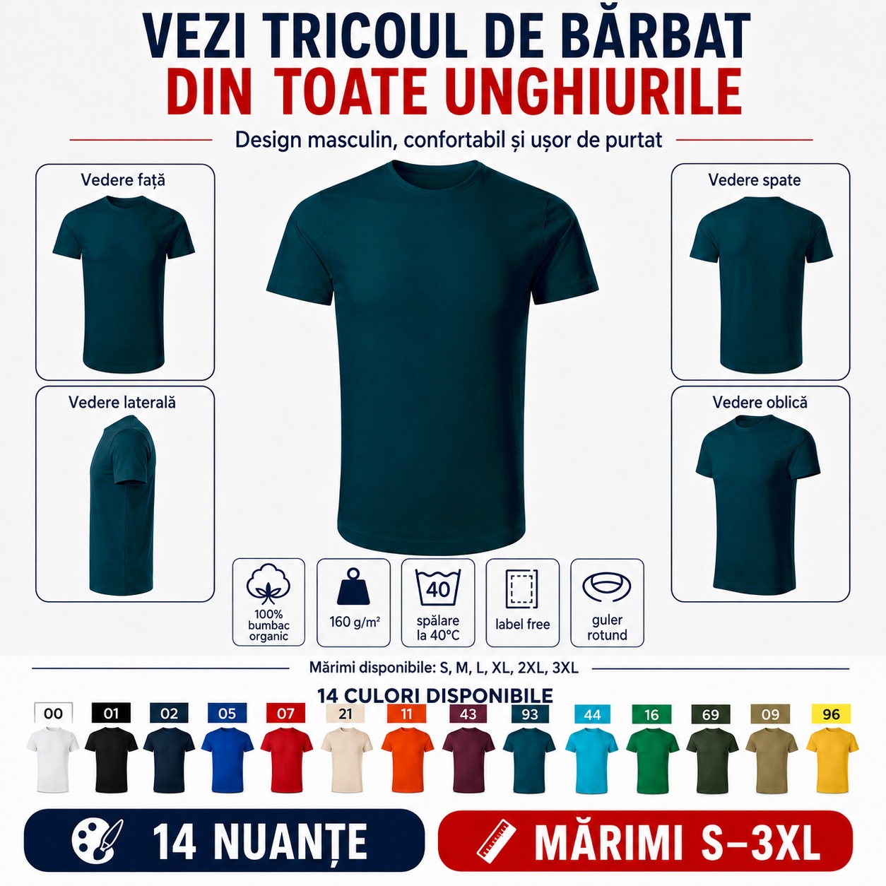 Tricou Bărbat 819 Epic Vedere din Toate Unghiurile Tricou bărbat 819 Epic vedere față, spate, laterală și oblică, design masculin confortabil