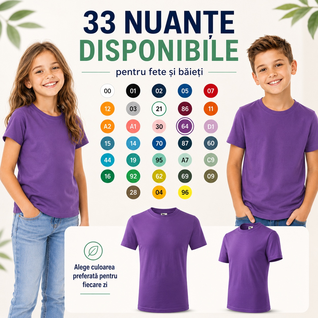Tricou copii Basic Kids Malfini, bumbac 100%, mânecă scurtă, 33 nuanțe pentru fete și băieți