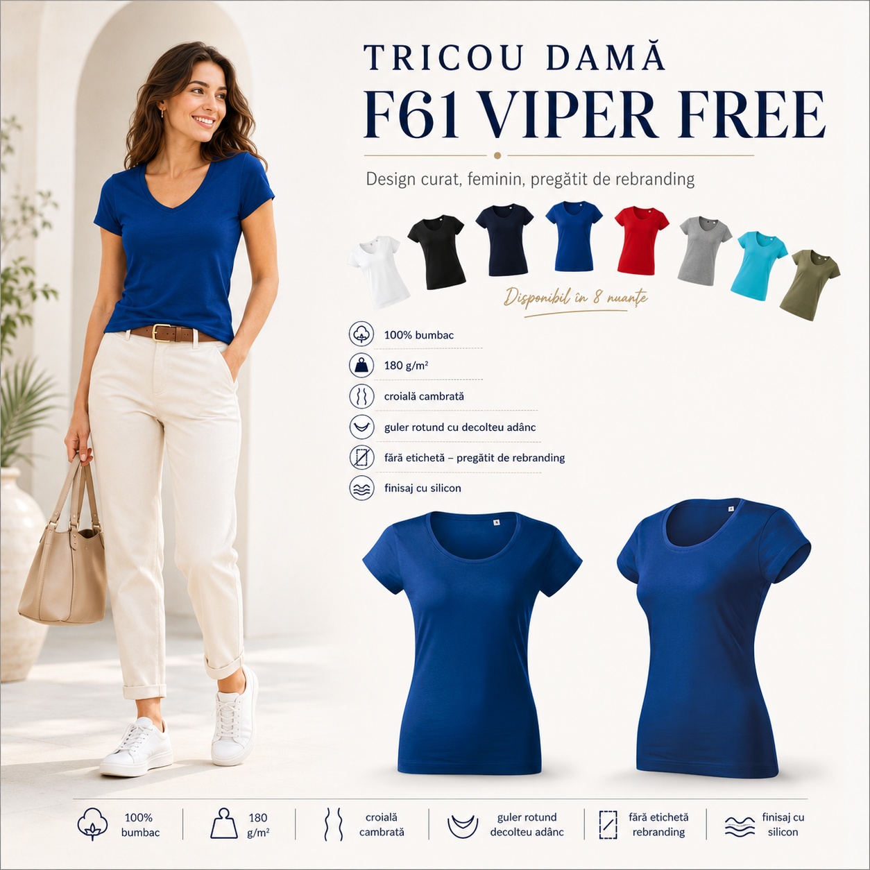 Tricou damă F61 Viper Free, design curat, feminin, pregătit de rebranding