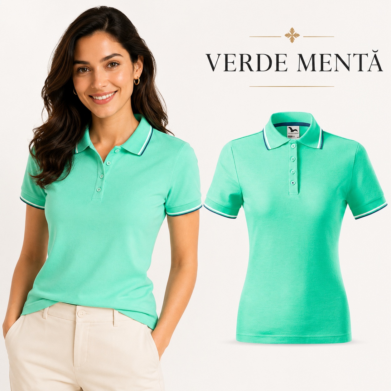 Tricou polo damă culoare verde mentă