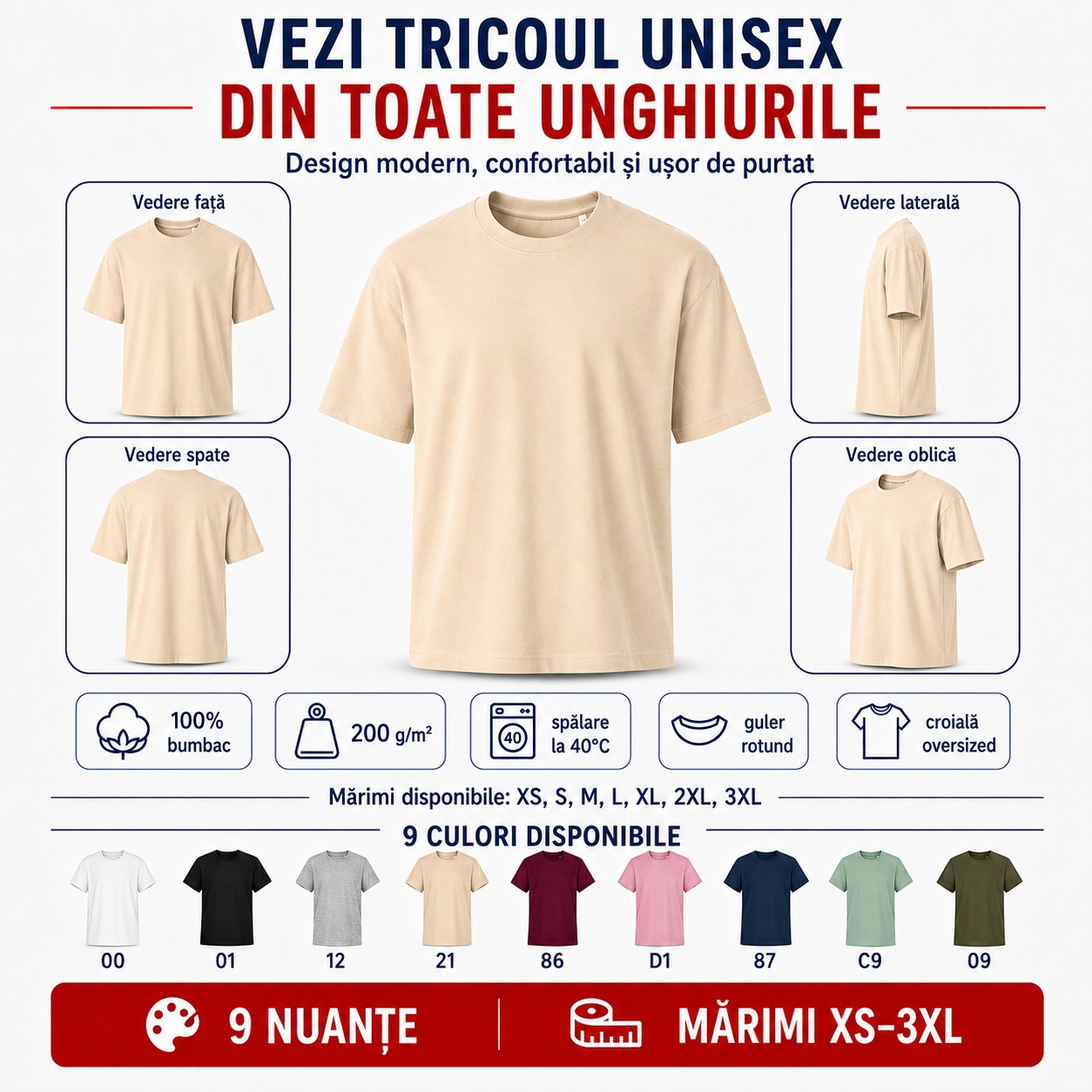 Tricou unisex oversize Stage 812 din toate unghiurile Tricou unisex bărbat oversize vedere față spate lateral oblic