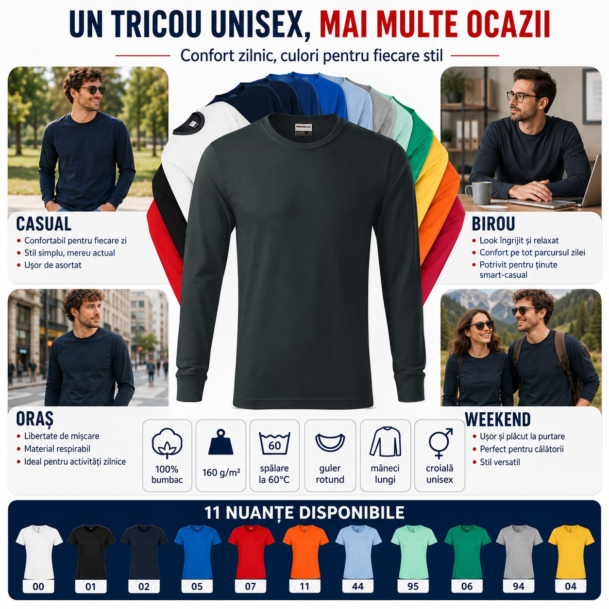 Mai multe ocazii de purtare Tricou unisex Rimeck Resist LS R05 pentru casual birou oraș și weekend