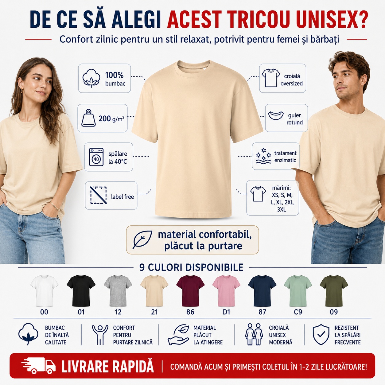 Avantaje tricou unisex oversize damă și bărbat Malfini Stage 812 De ce să alegi tricou unisex oversize damă și bărbat 100% bumbac 200 g/mp croială oversized label free