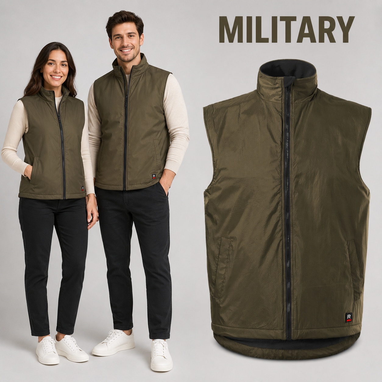Vestă călduroasă unisex cu fermoar și buzunare