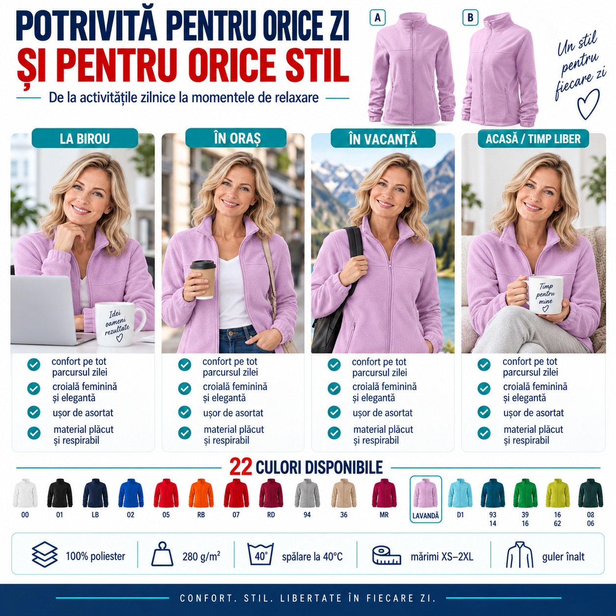 Bluza fleece dama vedere fata spate lateral Jacket 504