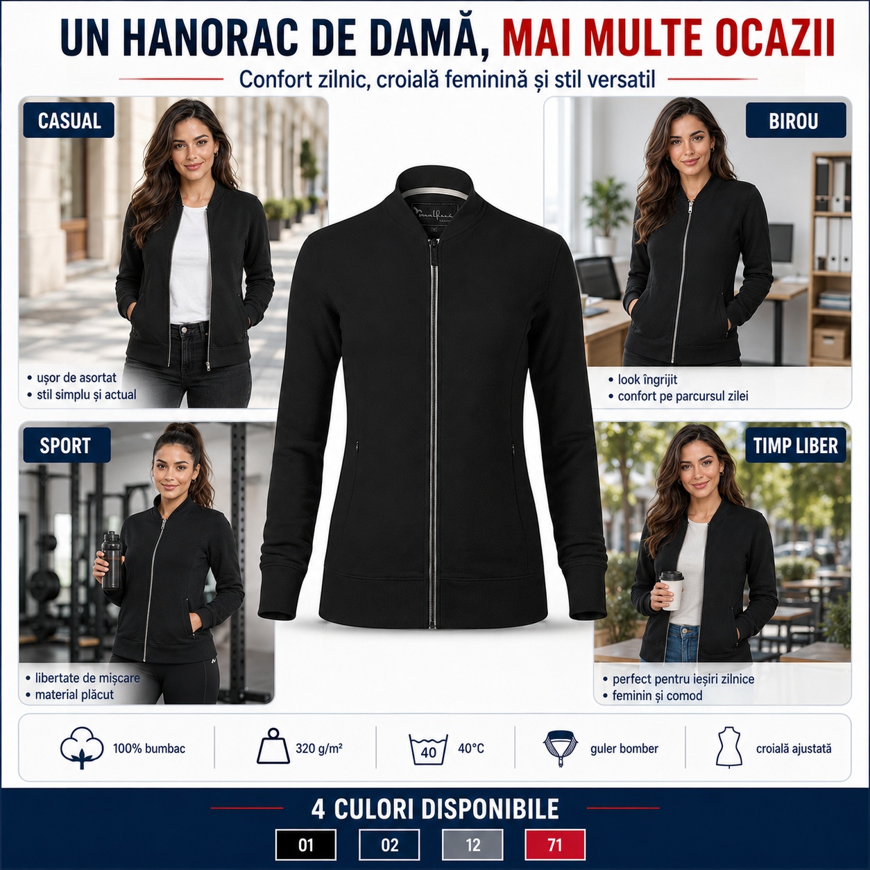 Culori disponibile bluză bomber damă Malfini 454