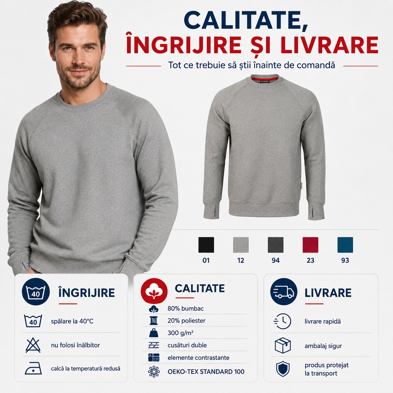 Întreținere sweatshirt Rimeck Vertex W42 Instrucțiuni de îngrijire și caracteristici de calitate pentru sweatshirtul Rimeck Vertex W42