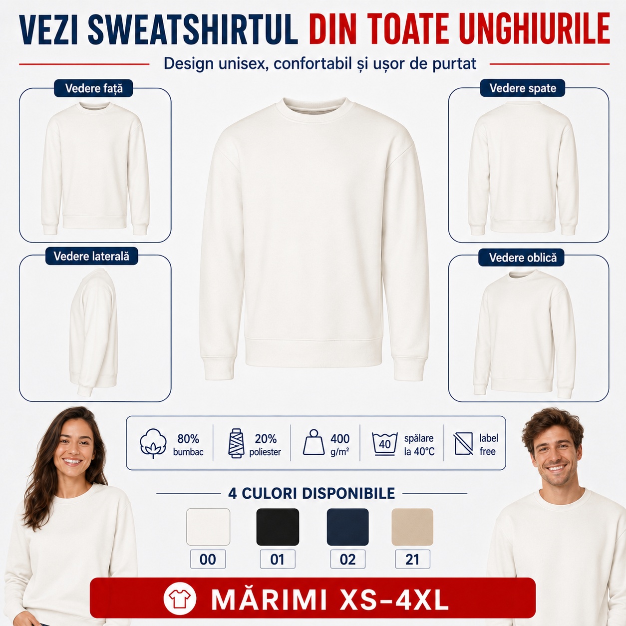 Vederi față spate lateral sweatshirt unisex Vibe Crew 430