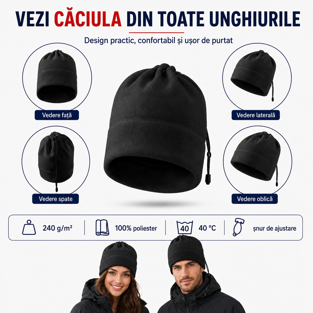 Căciulă polar fleece unisex Malfini 519 pentru femei și bărbați