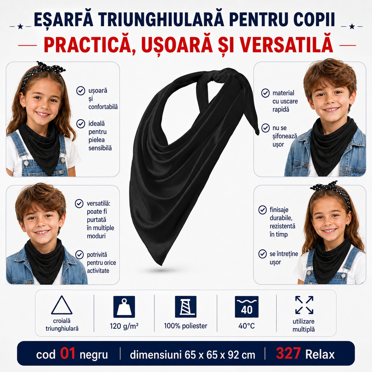 Eșarfă Relax 327 pentru copii - utilizare zilnică