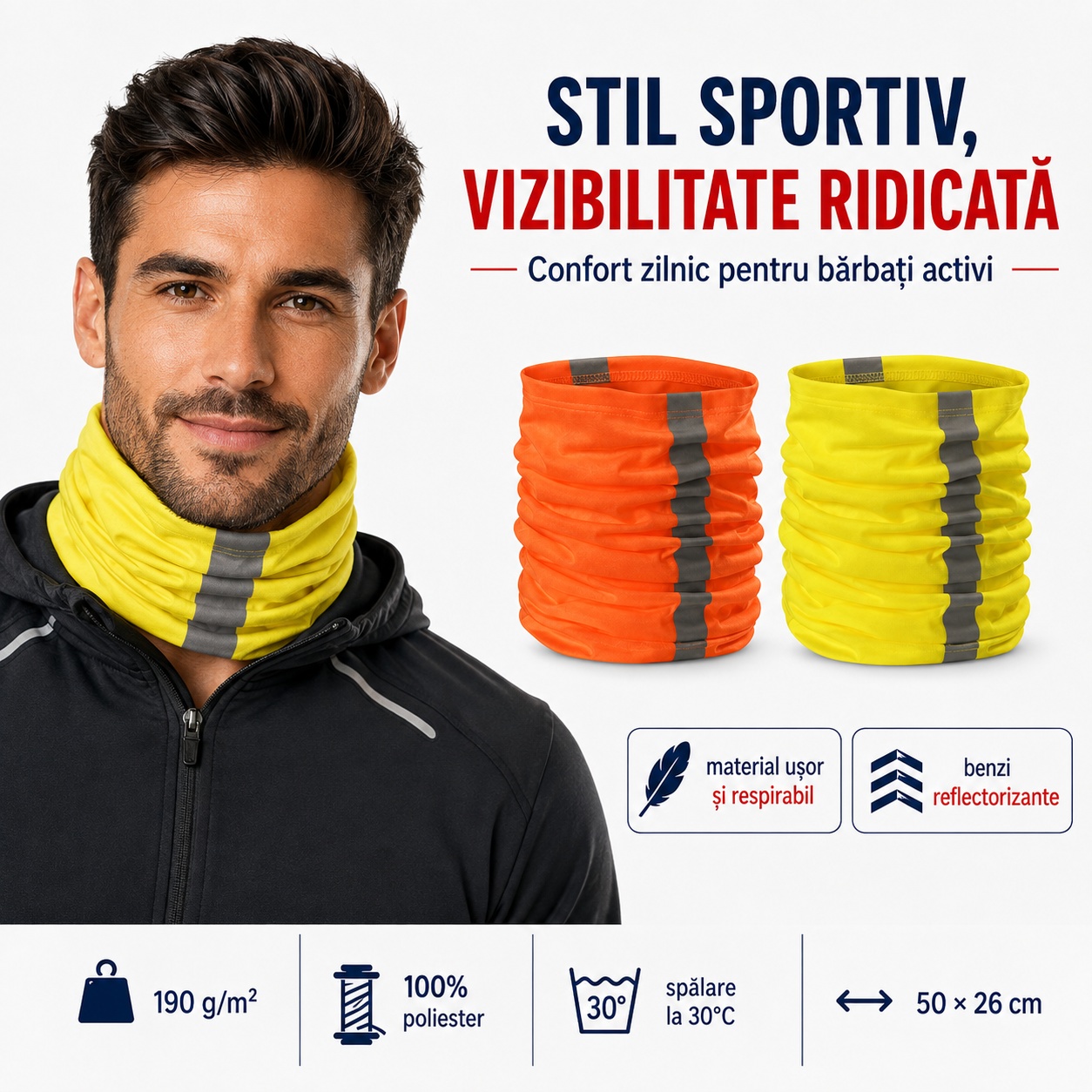 Eșarfă reflectorizantă bărbați pentru alergare ciclism drumeții și oraș
