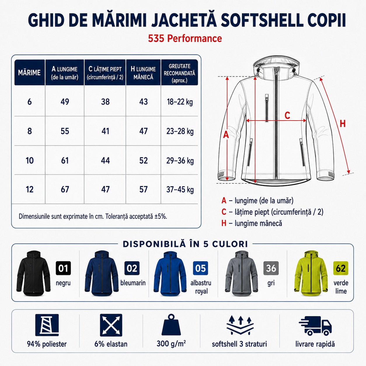 Performance 535 geacă softshell copii disponibilă în 5 culori