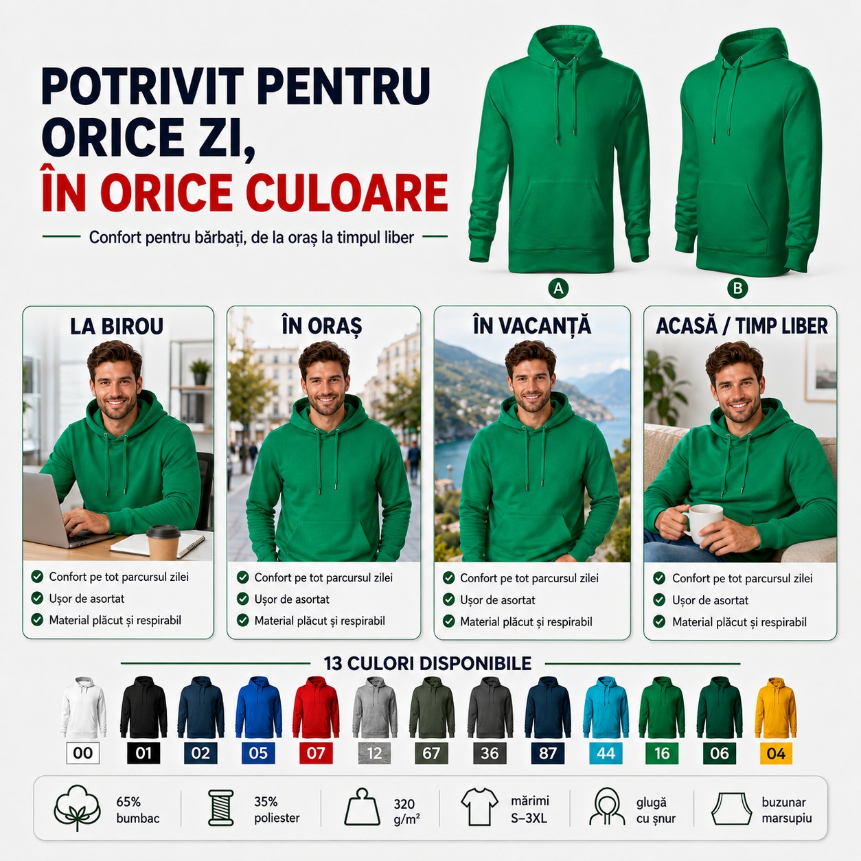 Hanorac F13 Cape Free pentru orice zi Hanorac F13 Cape Free purtat la birou, în oraș, în vacanță și acasă