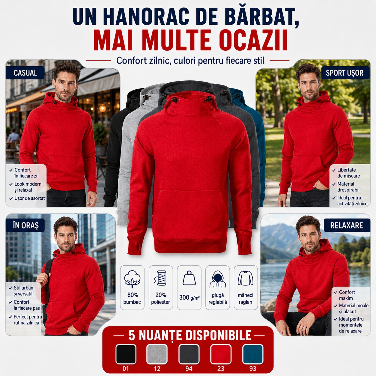 Hanorac Vertex W43 pentru mai multe ocazii Hanorac bărbați Vertex W43 purtat casual, în oraș, pentru sport ușor și relaxare