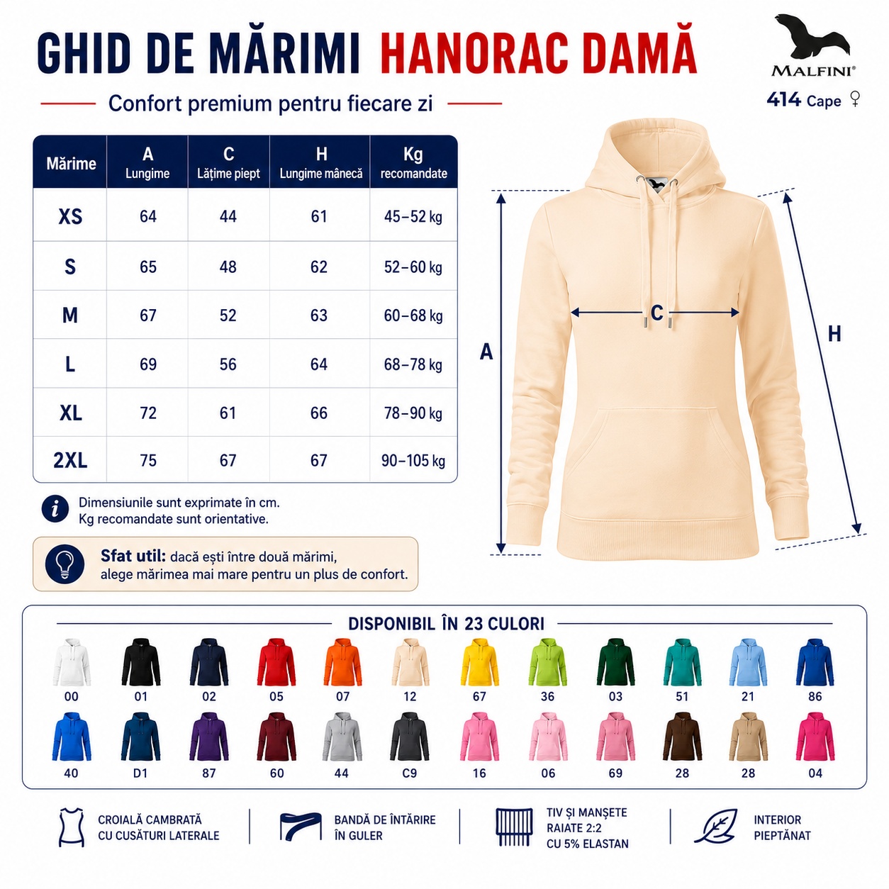 23 de culori Malfini 414 Cape Malfini 414 Cape disponibil în 23 de culori