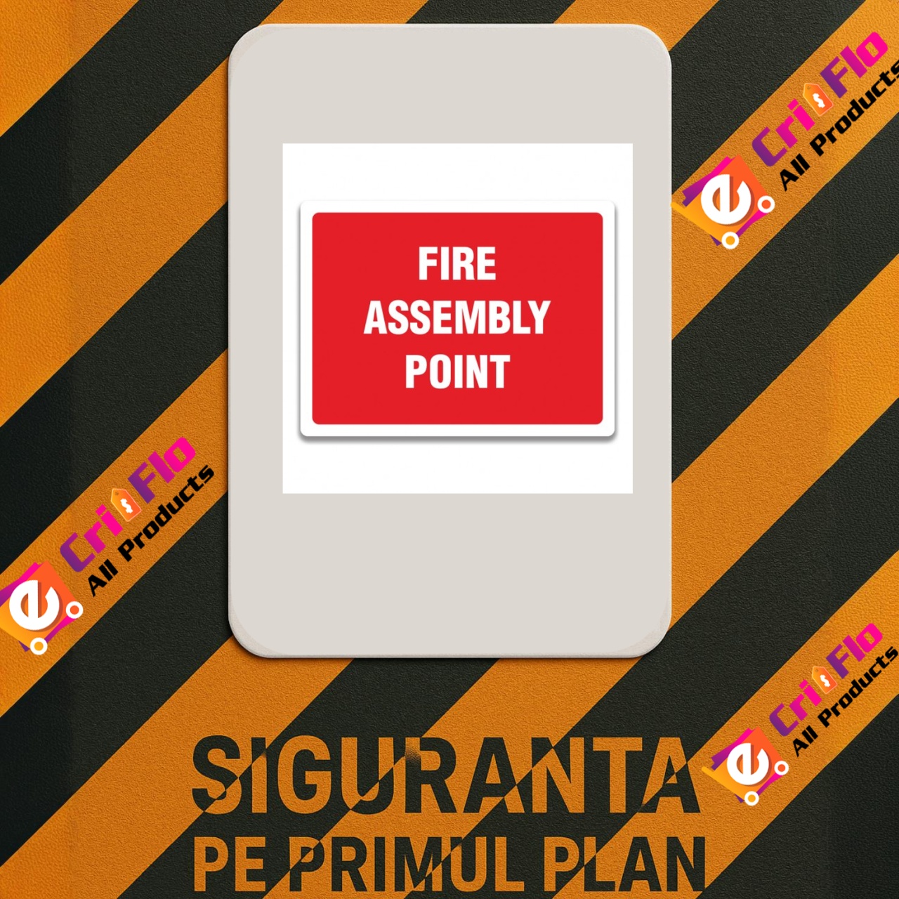 ⚠️ INDICATOARE 🛑 Indicator FIRE ASSEMBLY POINT SIGN, Sticker autocolant ️