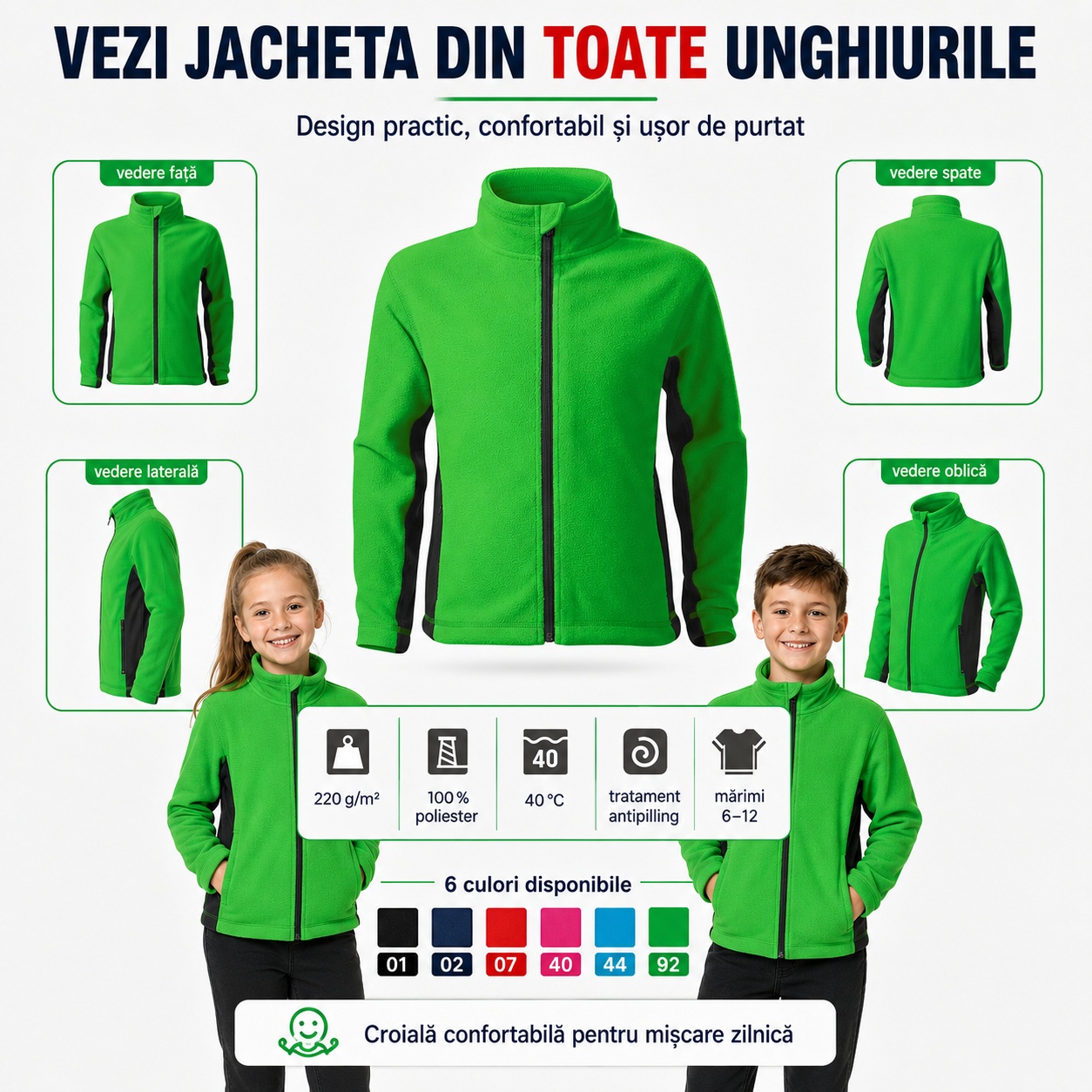 Jacheta fleece copii calduroasa pentru zile active