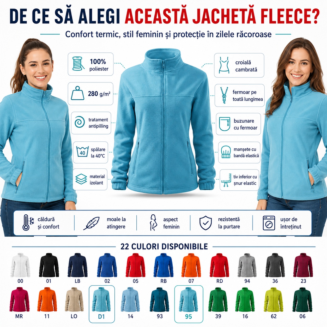 Jacheta fleece dama Jacket 504 22 culori disponibile