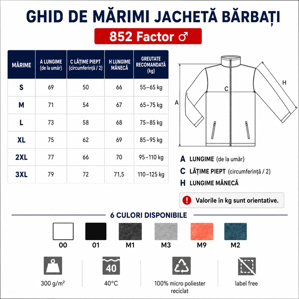Jachetă fleece bărbați Factor 852 pentru birou oraș vacanță și timp liber