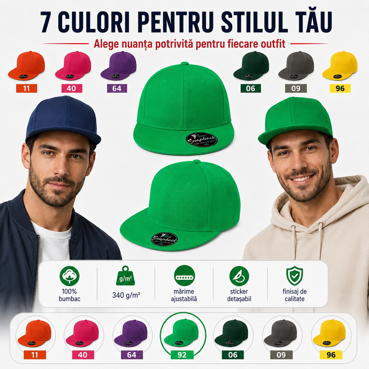 Șapcă unisex snapback 100% bumbac