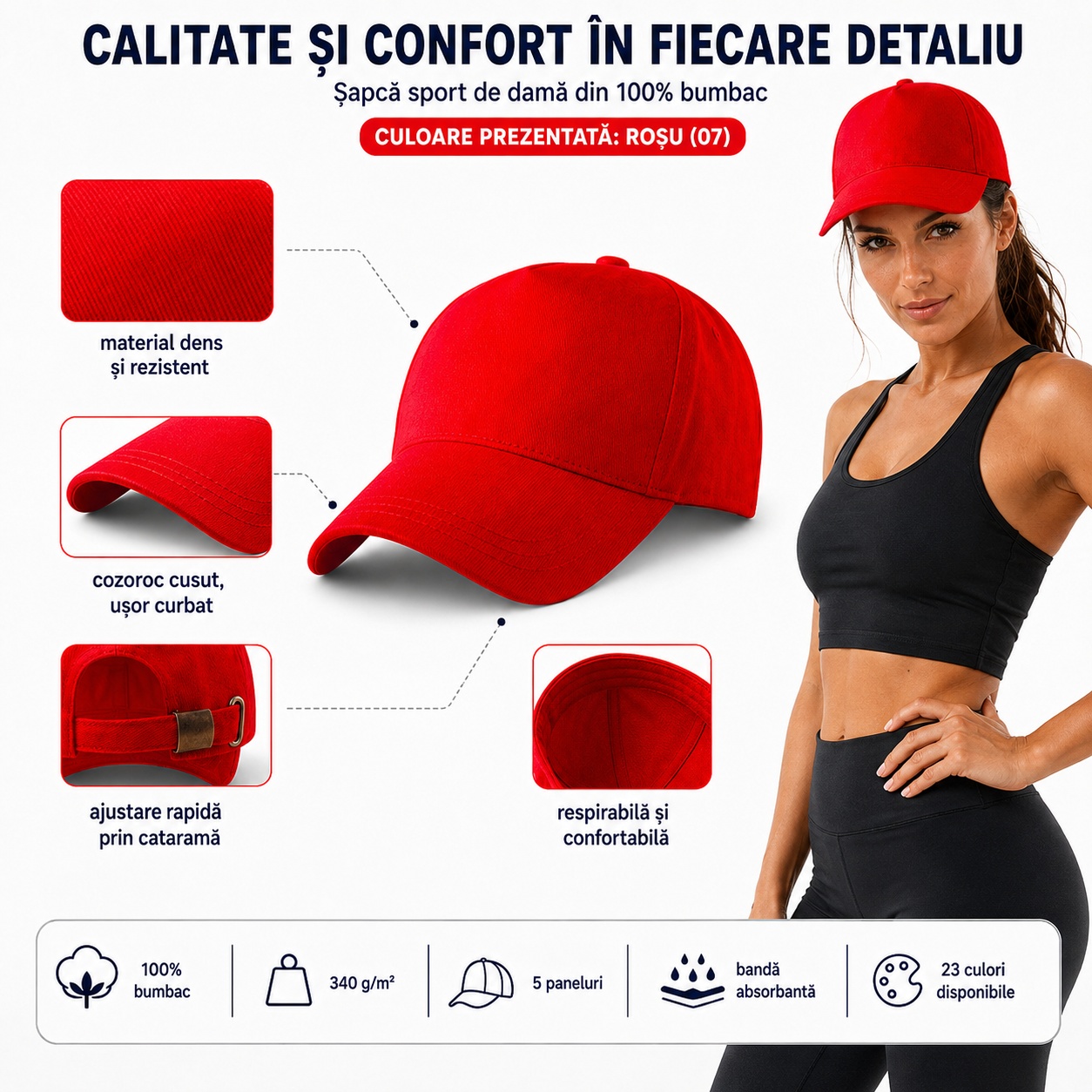 Șapcă damă cu cataramă reglabilă și cozoroc curbat