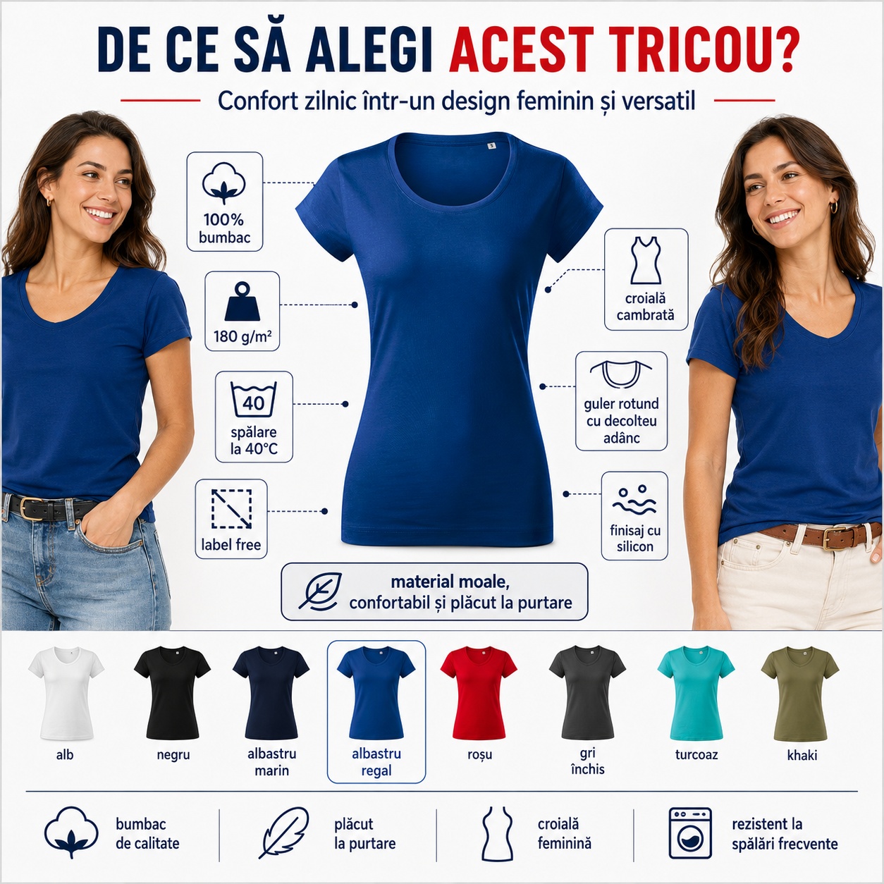 De ce să alegi tricoul damă Malfini Viper Free F61, croială cambrată, guler rotund, material moale