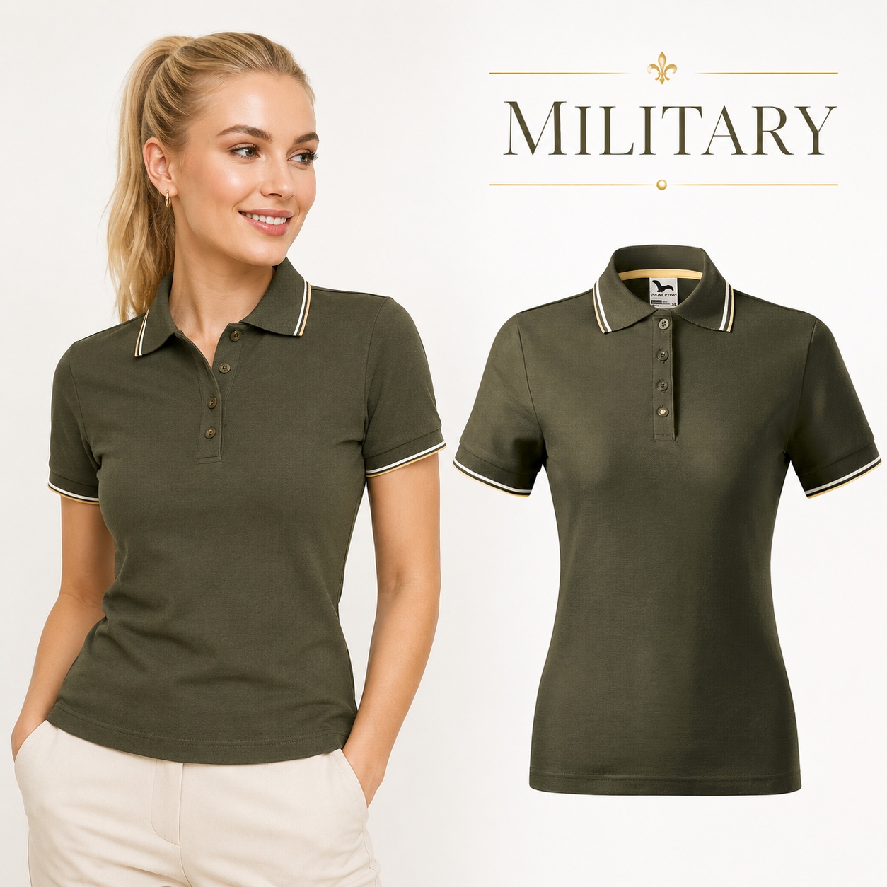 Tricou polo damă culoare military