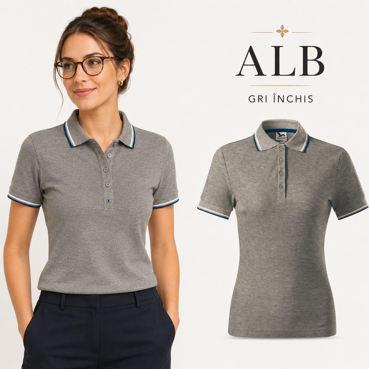Tricou polo damă culoare gri închis