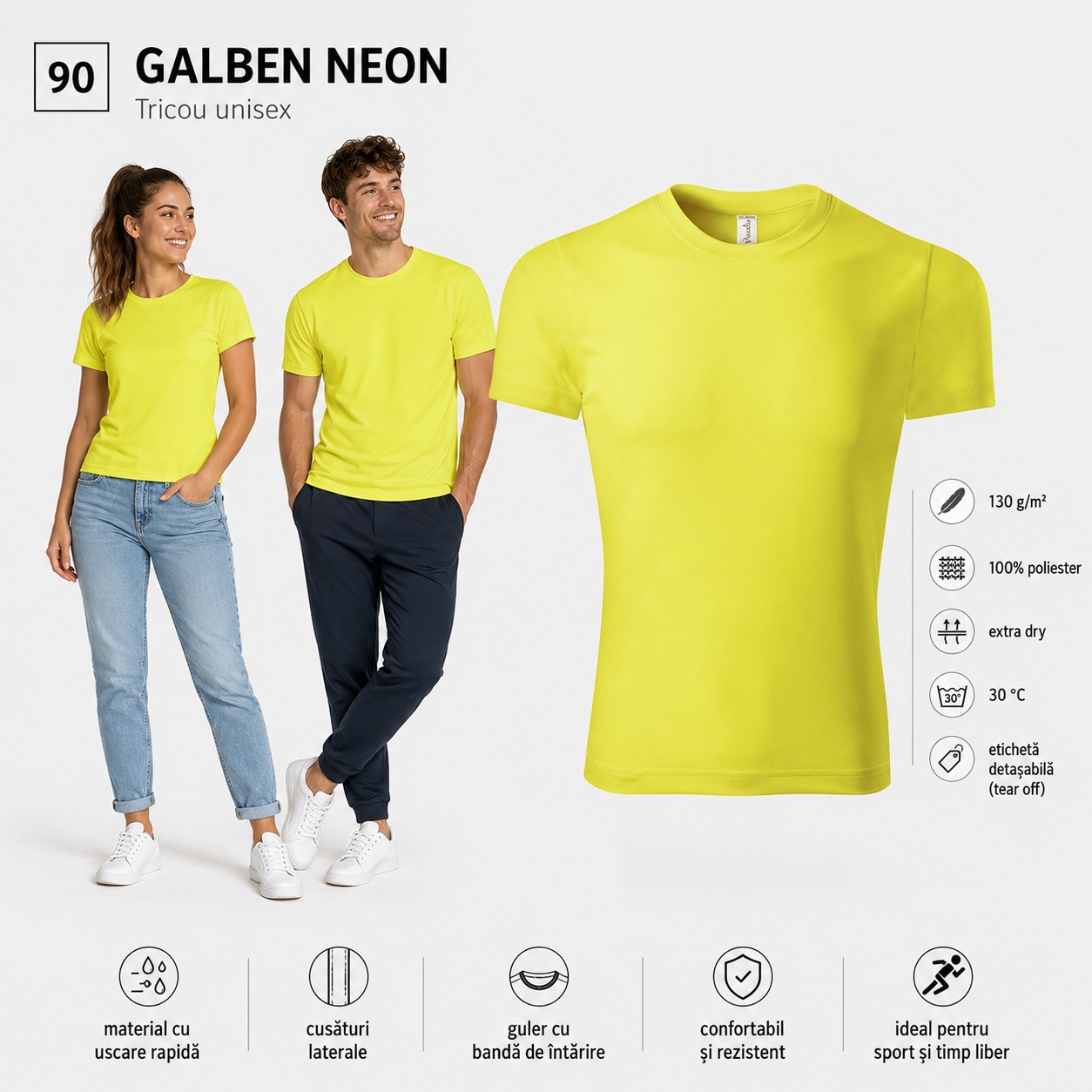 Tricou sport Extra Dry galben neon cod 90 Tricou sport unisex Extra Dry galben neon cod 90