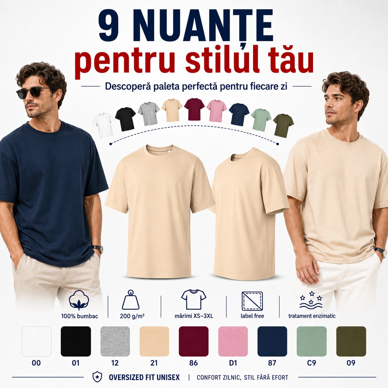 9 culori disponibile pentru tricoul oversize Stage 812 Tricou unisex oversize Malfini Stage 812 disponibil în 9 culori