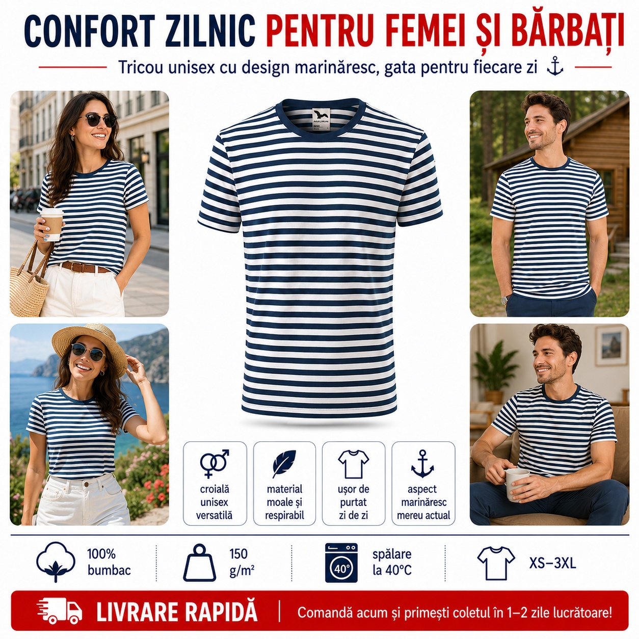 Confort zilnic cu tricoul Malfini 803 Sailor Tricou marinăresc unisex pentru femei și bărbați, confortabil și respirabil