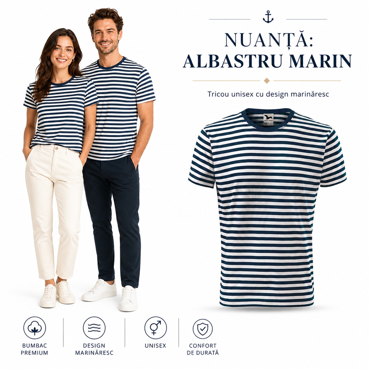 Malfini 803 Sailor – nuanță albastru marin Tricou unisex damă și bărbat Malfini 803 Sailor în nuanță albastru marin